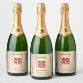 Étiquettes Pour Bouteilles De Vin Mousseux Gold Rectangle Double Bonheur Chinois Mariage Wi (Bouteilles)