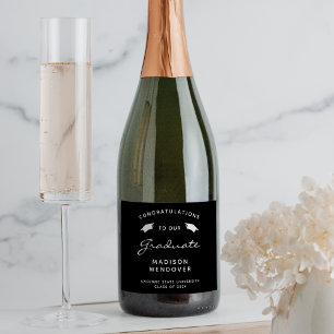 Étiquettes Pour Bouteilles De Vin Mousseux Graduation de Casquette de script noir blanc 2025