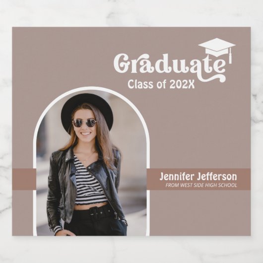 Étiquettes Pour Bouteilles De Vin Mousseux Graduation Terracotta Boho Arch Photo (Étiquettes simples)