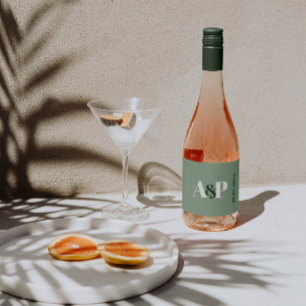 Étiquettes Pour Bouteilles De Vin Mousseux Gras Sage Vert & Blanc Typographie Couples Douche