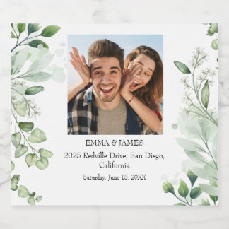 Étiquettes Pour Bouteilles De Vin Mousseux Greenery Vintage Script Wedding Wine Label