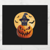 Étiquettes Pour Bouteilles De Vin Mousseux Halloween Chat Noir Citrouille Apportent l'excitat (Étiquettes simples)