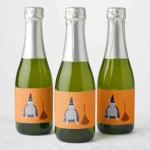 Étiquettes Pour Bouteilles De Vin Mousseux Halloween sorcière rat et chambre