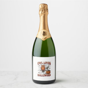Étiquettes Pour Bouteilles De Vin Mousseux Hibou aime Halloween Orange Toile d'araignée Citro