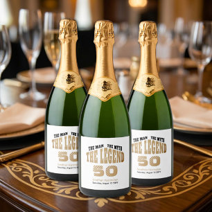 Étiquettes Pour Bouteilles De Vin Mousseux Homme Mythe Légende Luxe Noir Or 50e Anniversaire