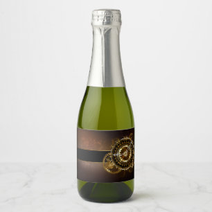 Étiquettes Pour Bouteilles De Vin Mousseux Horloge Steampunk avec des engrenages anciens