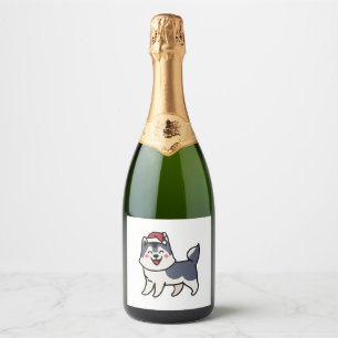 Étiquettes Pour Bouteilles De Vin Mousseux Husky Père Noël Amoureux des chiens Malamute