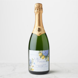 Étiquettes Pour Bouteilles De Vin Mousseux Hydrangea Bleu Quelque Chose De Bleu Baby Shower