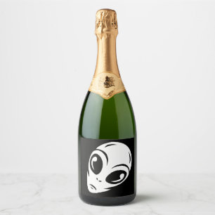 Étiquettes Pour Bouteilles De Vin Mousseux Illustration de la tête de l'alien dans le style d