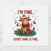 Étiquettes Pour Bouteilles De Vin Mousseux I'm Fine Everything is Fine Christmas Highland Cow (Étiquettes simples)