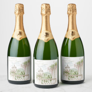 Étiquettes Pour Bouteilles De Vin Mousseux Jardin de château français romantique pour enterre
