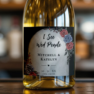 Étiquettes Pour Bouteilles De Vin Mousseux Je vois des gens mariés tête de pierre Fleur gothi