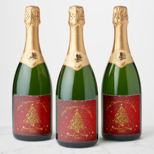 Étiquettes Pour Bouteilles De Vin Mousseux Jeu de correspondance Noël Rouge Arbre d'or Nom de