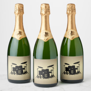 Étiquettes Pour Bouteilles De Vin Mousseux Jeu de tambour monogramme Or antique