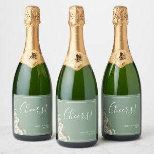 Étiquettes Pour Bouteilles De Vin Mousseux Joli Basil Vert & Blanc Mariage