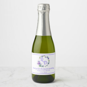 Étiquettes Pour Bouteilles De Vin Mousseux Joli Mariage monogramme de couronne fleurie