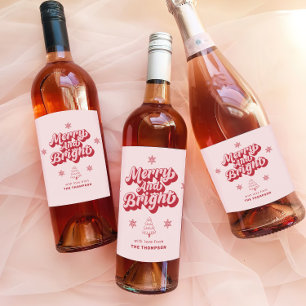Étiquettes Pour Bouteilles De Vin Mousseux Joli Noël rose rouge joyeux