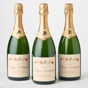 Étiquettes Pour Bouteilles De Vin Mousseux Jolie coutume joyeuse fête de Thanksgiving feuille