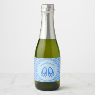 Étiquettes Pour Bouteilles De Vin Mousseux Jolis Pieds de Lapin Garçon Bébé Bleu pour Baby Sh