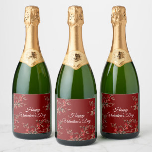 Étiquettes Pour Bouteilles De Vin Mousseux Joyeuse Saint-Valentin Fleurie Élégante Rouge