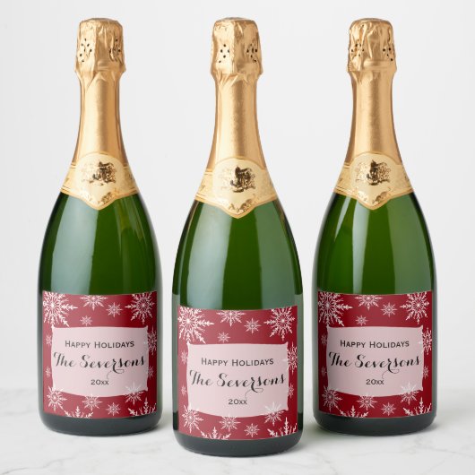 Étiquettes Pour Bouteilles De Vin Mousseux Joyeuses fêtes Rouge Blanc Snowflakes (Bouteilles)