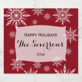 Étiquettes Pour Bouteilles De Vin Mousseux Joyeuses fêtes Rouge Blanc Snowflakes (Étiquettes simples)