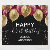 Étiquettes Pour Bouteilles De Vin Mousseux Joyeux 65e anniversaire Red and Gold Sparkling Win (Étiquettes simples)