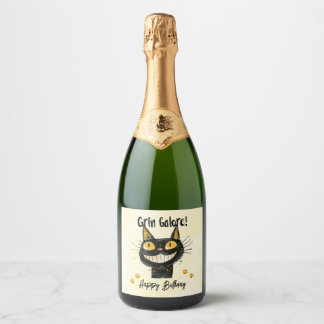 Étiquettes Pour Bouteilles De Vin Mousseux Joyeux Anniversaire Chat Noir Mignon