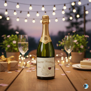 Étiquettes Pour Bouteilles De Vin Mousseux Joyeux Anniversaire Élégant Vieilli à la Perfectio