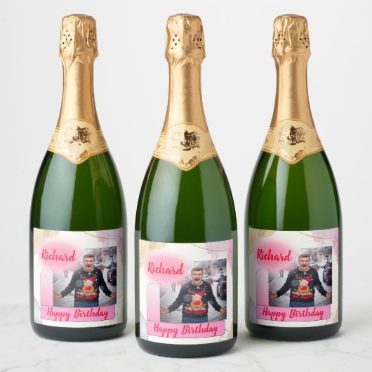 Étiquettes Pour Bouteilles De Vin Mousseux Joyeux Anniversaire rose Gradient Moderne Ajouter (Bouteilles)