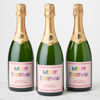 Étiquettes Pour Bouteilles De Vin Mousseux Joyeux et lumineux Noël rose pâle