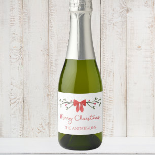 Étiquettes Pour Bouteilles De Vin Mousseux Joyeux Noël Chic Coquette Red Bow Personnalisé