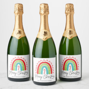 Étiquettes Pour Bouteilles De Vin Mousseux Joyeux Noël Festive Rainbow Sucre de canne Coeur