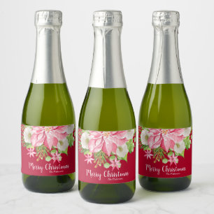 Étiquettes Pour Bouteilles De Vin Mousseux Joyeux Noël Floral Poinsettia Vacances Mini Rouge