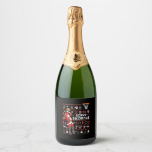 Étiquettes Pour Bouteilles De Vin Mousseux Joyeux Swishmas Vilain Noël Basket-ball Noël