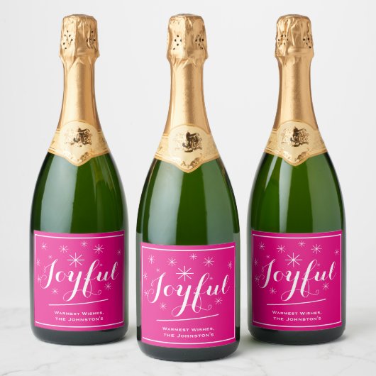 Étiquettes Pour Bouteilles De Vin Mousseux Joyful Holiday Cadeau Cool Script Chic Rose Hot (Bouteilles)