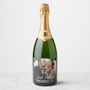 Étiquettes Pour Bouteilles De Vin Mousseux Juste marié Élégant Mariage Photo