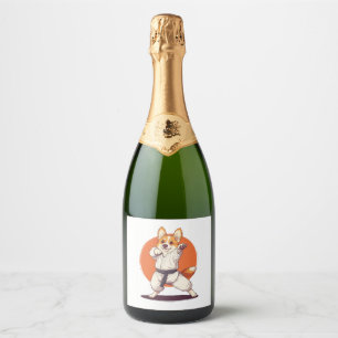 Étiquettes Pour Bouteilles De Vin Mousseux Karate Corgi � Chien des arts martiaux