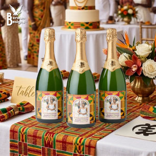 Étiquettes Pour Bouteilles De Vin Mousseux Kente Photo Nom Personnalisé MARIAGE