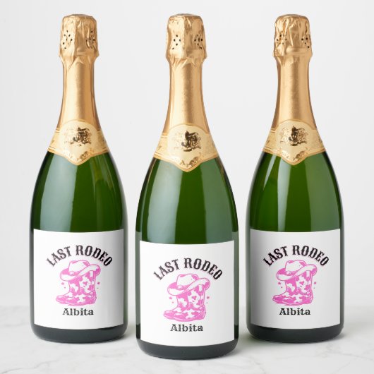 Étiquettes Pour Bouteilles De Vin Mousseux last rodeo pink cowgirl bachelorette party (Bouteilles)