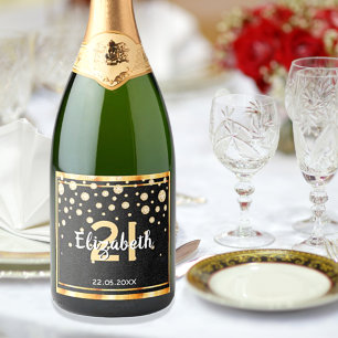 Étiquettes Pour Bouteilles De Vin Mousseux Le 21e anniversaire du party diamonds glitter blac