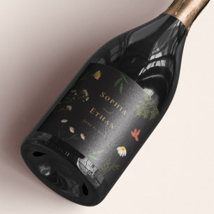 Étiquettes Pour Bouteilles De Vin Mousseux Leander Elegant Floral Mariage Étiquettes de boute