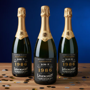 Étiquettes Pour Bouteilles De Vin Mousseux Légende 40e anniversaire Ajoutez votre nom 1986 Vi
