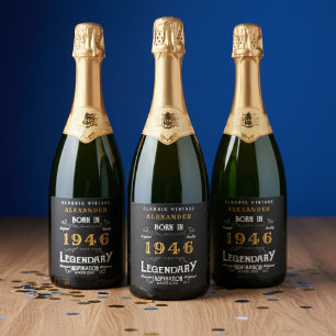 Étiquettes Pour Bouteilles De Vin Mousseux Légende 80e anniversaire Ajoutez votre nom 1946 Vi