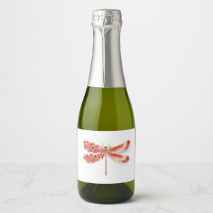 Étiquettes Pour Bouteilles De Vin Mousseux libellule de fleurs avec sakura de bijoux