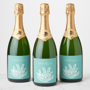 Étiquettes Pour Bouteilles De Vin Mousseux Lily de la vallée Bouquet floral Nom personnalisé