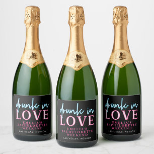 Étiquettes Pour Bouteilles De Vin Mousseux LOLA Neon Bleu Rose ivre En Amour Bachelorette