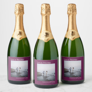 Étiquettes Pour Bouteilles De Vin Mousseux Love & Merci Minimal Cassis Purple Photo Mariage