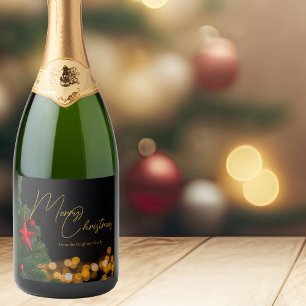 Étiquettes Pour Bouteilles De Vin Mousseux Lumières dorées Joyeux Noël moderne