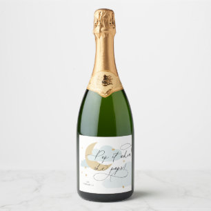 Étiquettes Pour Bouteilles De Vin Mousseux Lune et étoiles Script bleu Pop It When She Pops C
